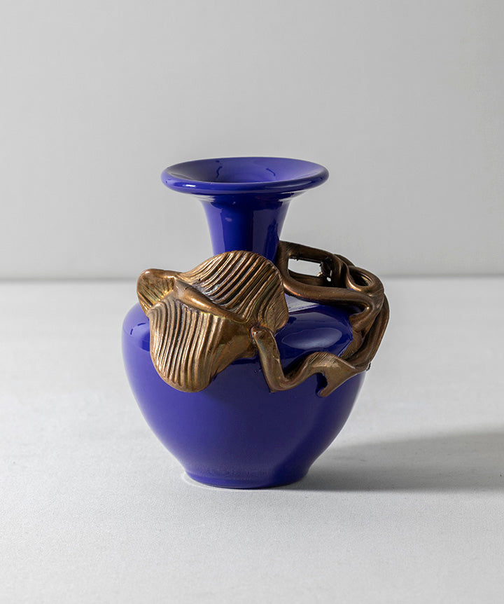 Wrapped In Copper | Hand blown glass vase with copper metal leaf overlay.