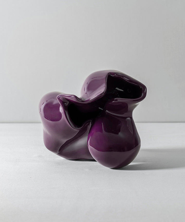 French Full Bodied | Terracotta vase with a bulbous silhouette coated in a custom high gloss urethane-based paint. 