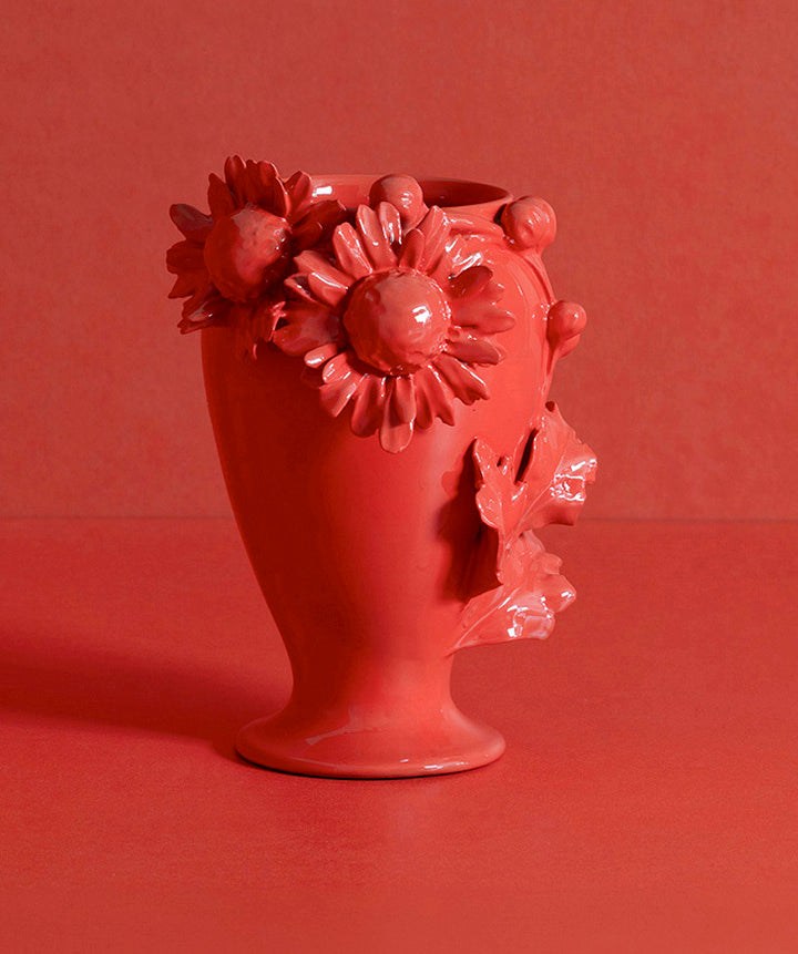 Jagged Flowers | Vintage porcelain vase with protruding jagged flowers coated in a custom high gloss urethane-based paint. 