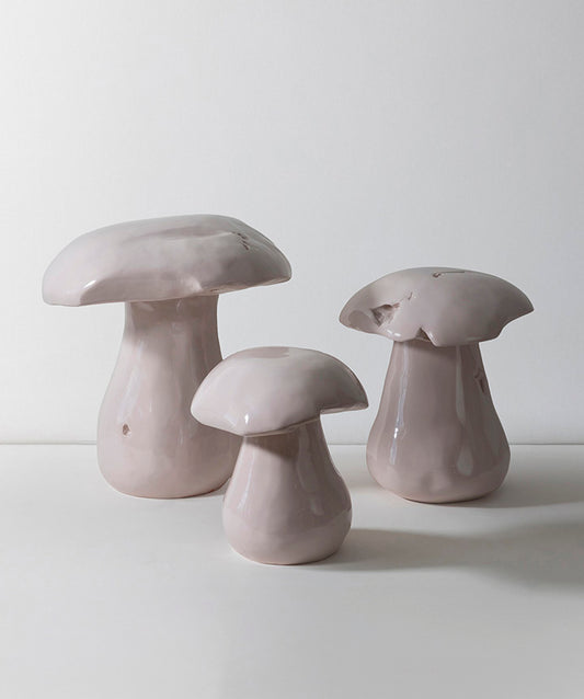XL Wild Mushrooms | Trio of solid teak wood mushrooms lacquered in a bespoke color by Fine Paints of Europe.